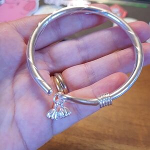 Solid 999 Sterling Silver Lotus Bangle Bracelet